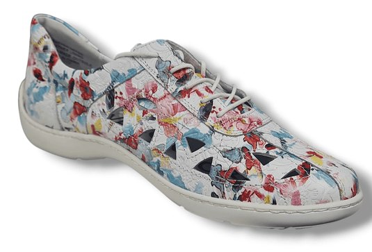 Ziera Womens Watkin Xf White Floral Embossed Leather Sneakers