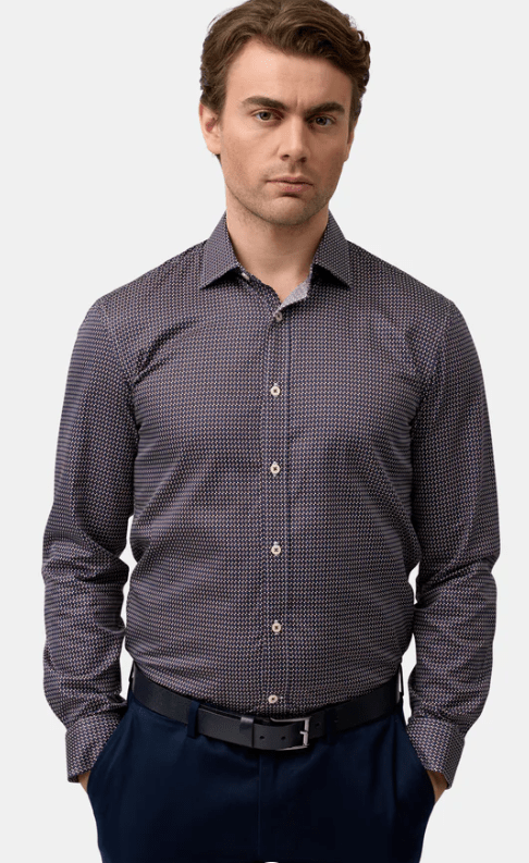 Brooksfield Mens Premium Luxe Print Slim Fit Business Shirt