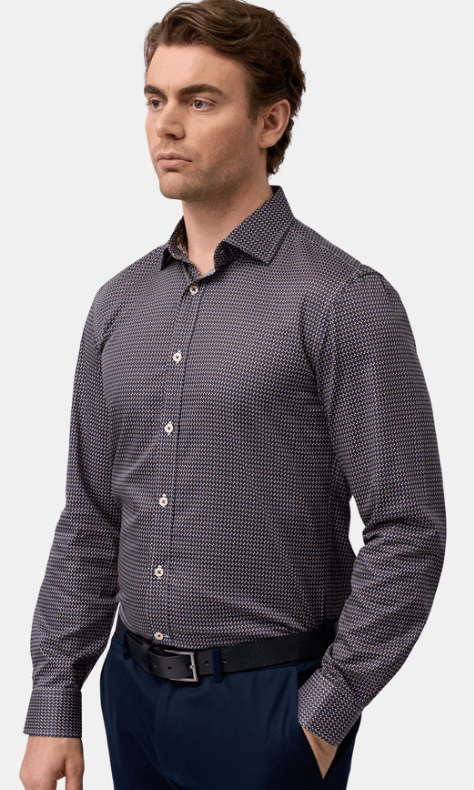 Brooksfield Mens Premium Luxe Print Slim Fit Business Shirt