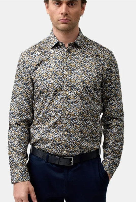 Brooksfield Mens Premium Gold Print Slim Fit Business Shirt