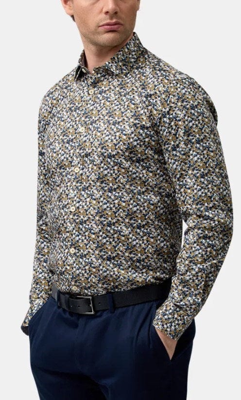 Brooksfield Mens Premium Gold Print Slim Fit Business Shirt