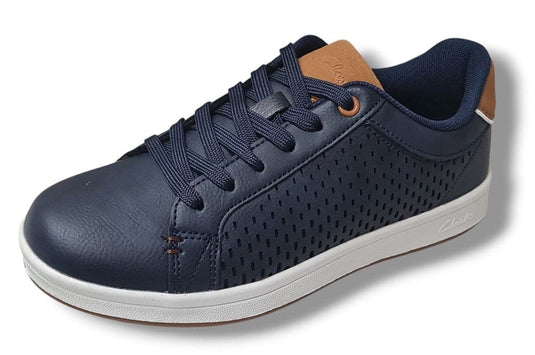 Clarks Kids Dane Senior Sneakers in Navy Tan Shoes