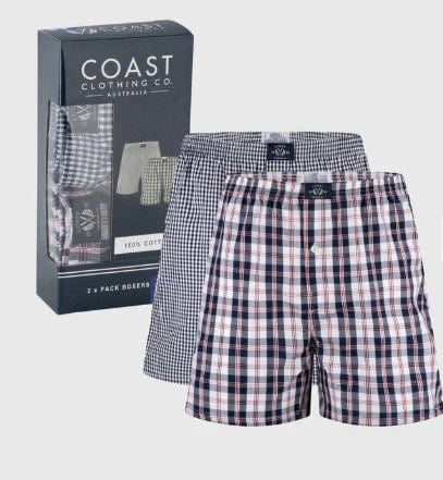 Coast Mens 2 Pack Woven Check Boxers