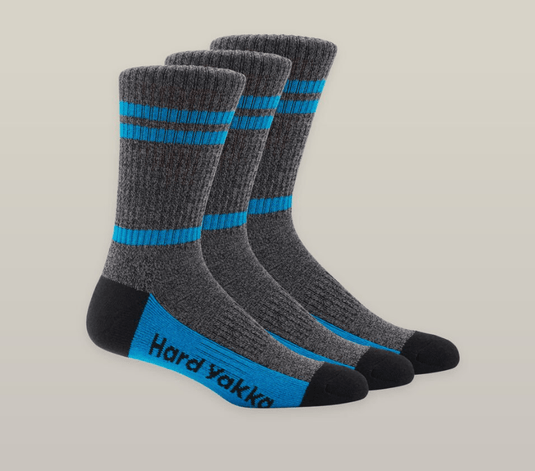Hard Yakka Womens 3pk Crew Sock - Blue/Black