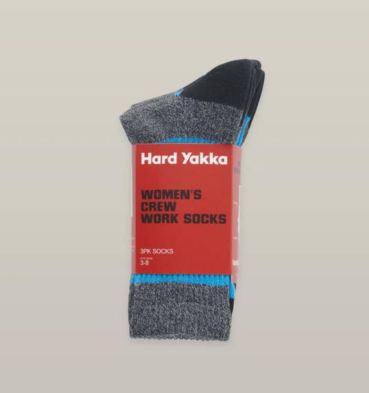 Hard Yakka Womens 3pk Crew Sock - Blue/Black