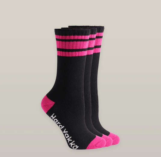 Hard Yakka Womens 3pk Bamboo Sock - Black/Pink
