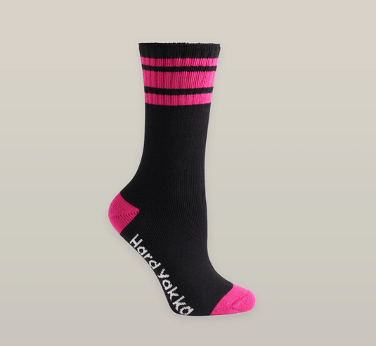 Hard Yakka Womens 3pk Bamboo Sock - Black/Pink