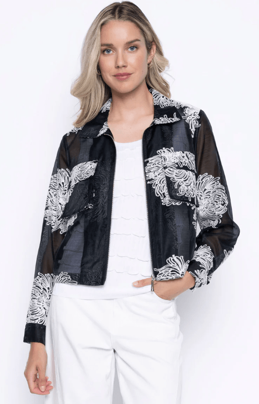 Picadilly Womens Zip-Front Cropped Embellished Jacket