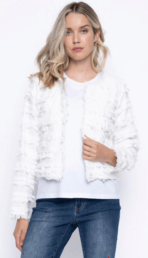 Picadilly Womens Collarless Fringed Jacket