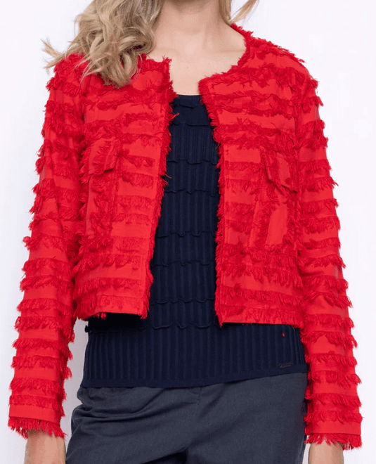 Picadilly Womens Collarless Fringed Jacket
