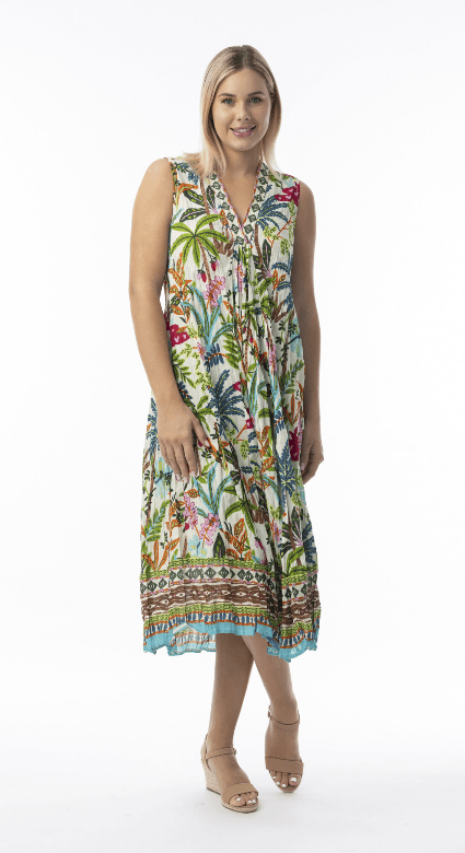 Orientique Womens Ovahe Sleeveless V-Trim Midi Dress