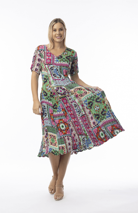 Orientique Womens Sao Bento Godet Short Sleeve Dress