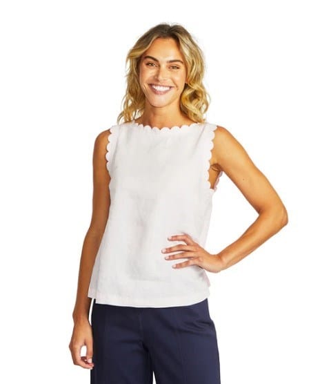 Pingpong Womens Lucy Linen Scallop Top