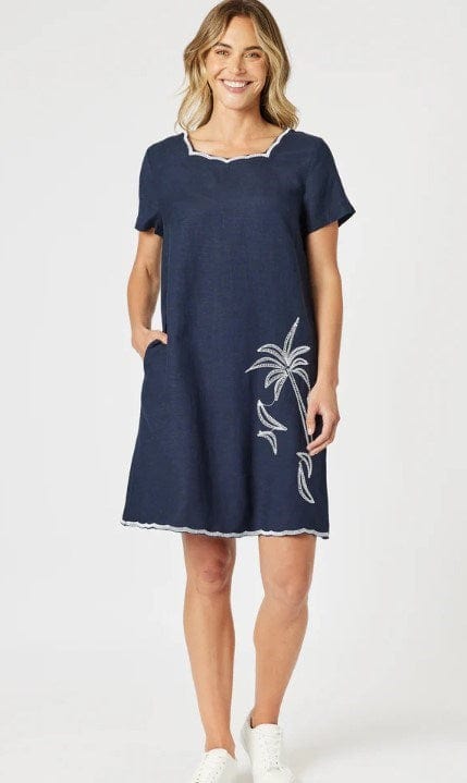 Gordon Smith Womens Palm Embroidered Lino Shift Dress