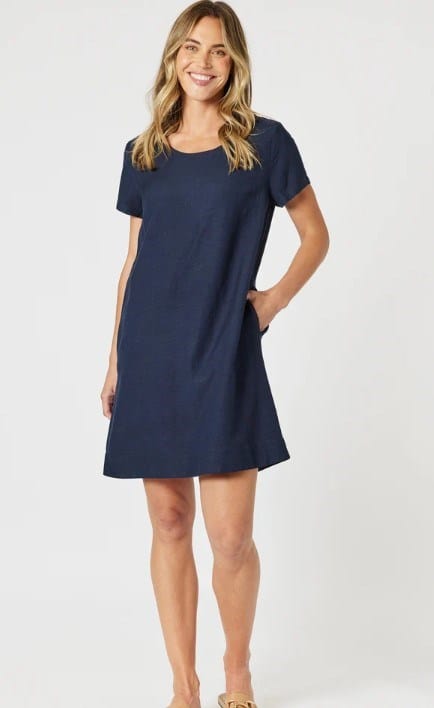 Gordon Smith Womens Lino Stitch Hem Detail Dress