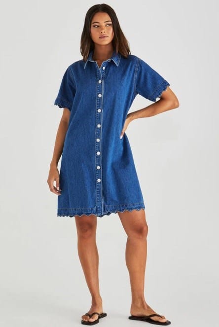 Sass Womens Vale Scalloped Denim Dress