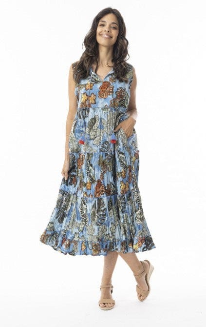 Orientique Womens Lima Blue Dress Layers Sleeveless