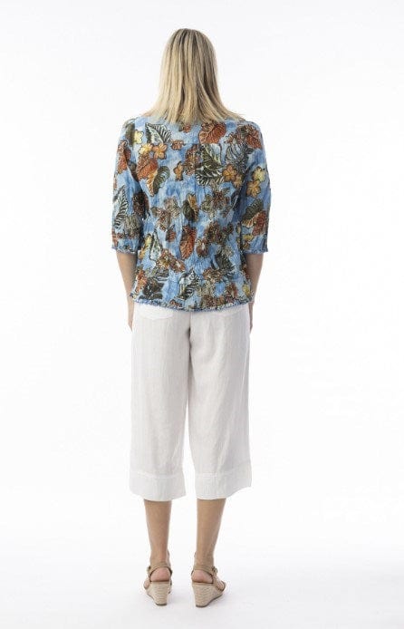 Orientique Womens Lima Blue Top Frill Hem