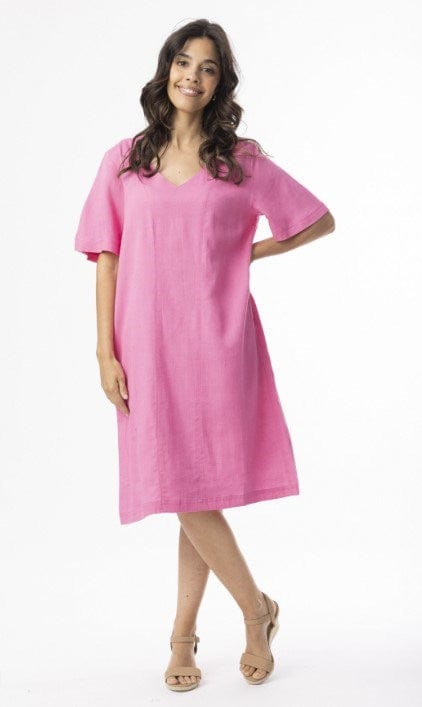 Orientique Womens Linen Essentials Dress Shirt - Hot Pink