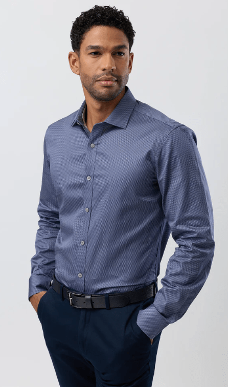 Brooksfield Mens Luxe Print Slim Fit Busines Plus Size Shirt - Grey