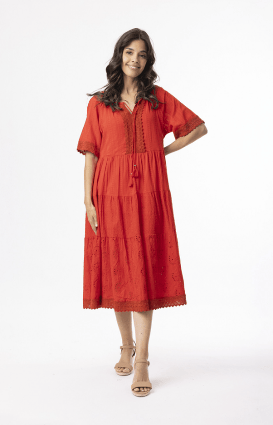 Orientique Womens Broderie Essentials Dress Layers - Red