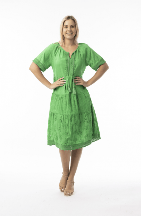 Orientique Womens Broderie Essentials Dress Layers - Green