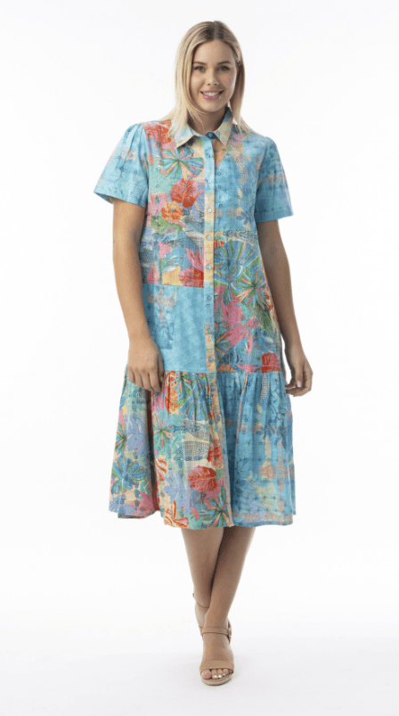 Orientique Womens Malvinas Collar Patch Dress