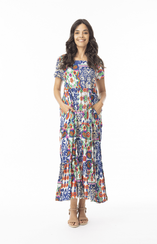 Orientique Womens Buzios Layers Square Neckline Dress