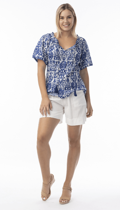 Orientique Womens Buzios Frill Neckline Top