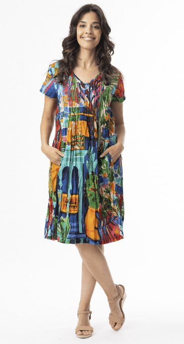 Orientique Womens Printed Cotton Easy Fit Dress - Oasis