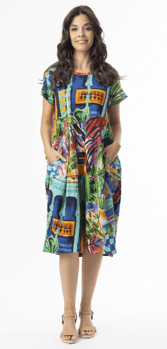 Orientique Womens Printed Cotton Short Sleeve Bubble Dress - Oasis