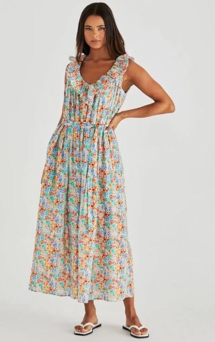 Sass Womens Panna Ruffled Neck Dress