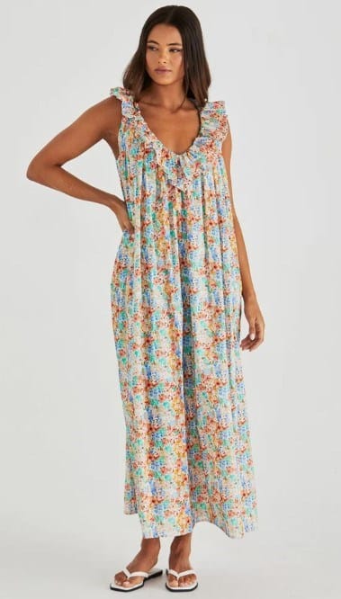 Sass Womens Panna Ruffled Neck Dress