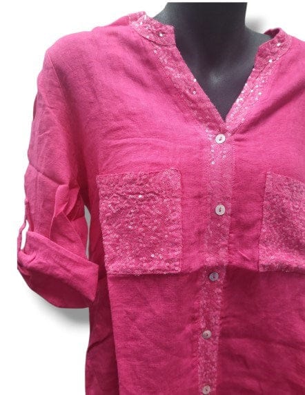 E.Talia Womens Sequin Pocket Shirt