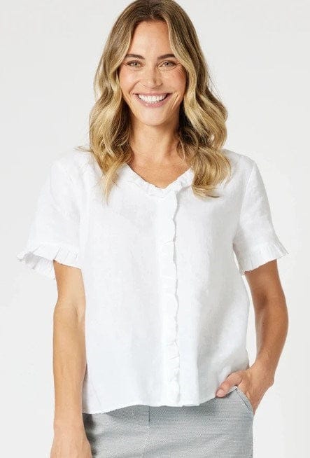 Gordon Smith Womens Tiffany Ruffle Linen Top