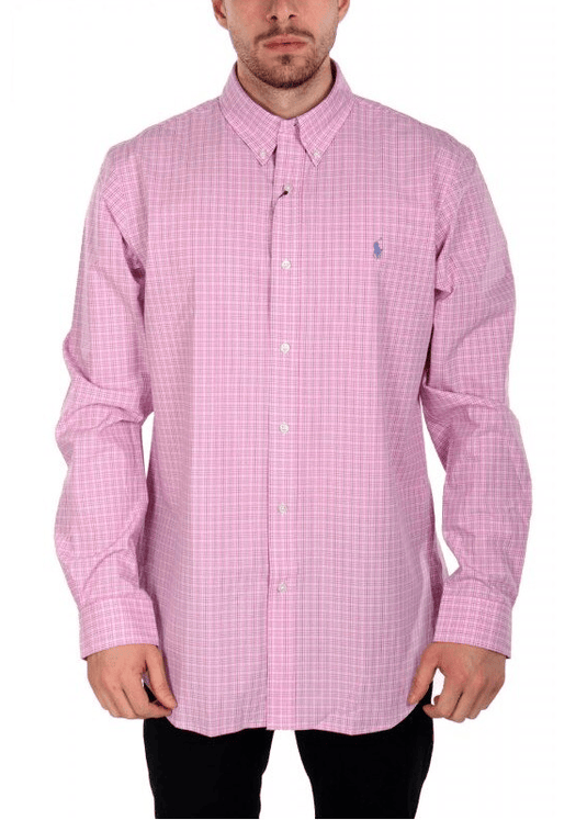 Ralph Lauren Mens Custom Fit Stretch Check Shirt - Pink/Blue
