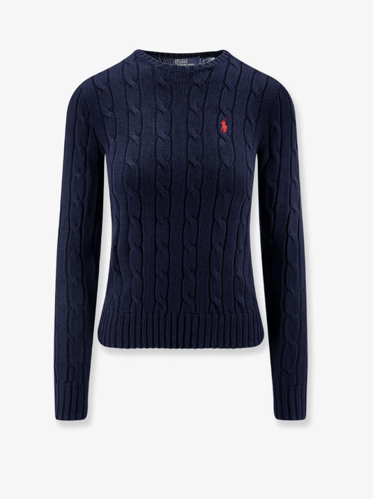 Ralph Lauren Womens Cable Knit Crew Neck Cotton Sweater - Blue