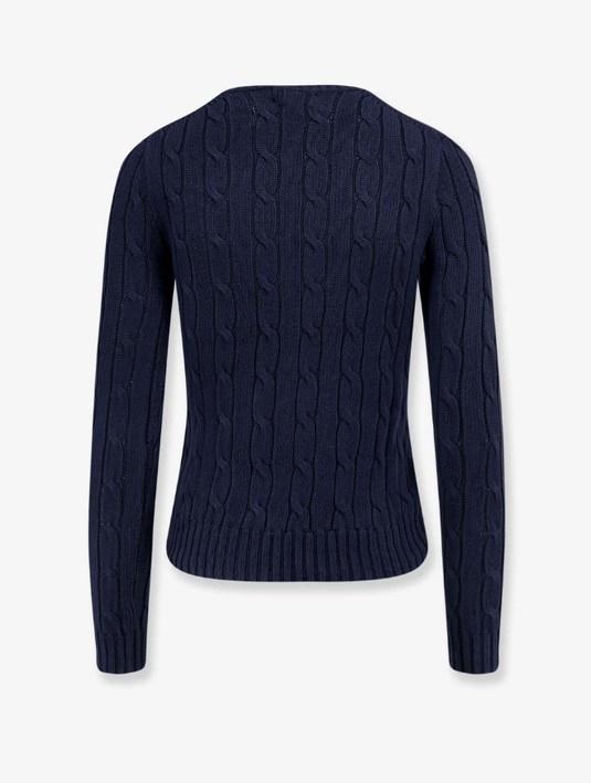 Ralph Lauren Womens Cable Knit Crew Neck Cotton Sweater - Blue