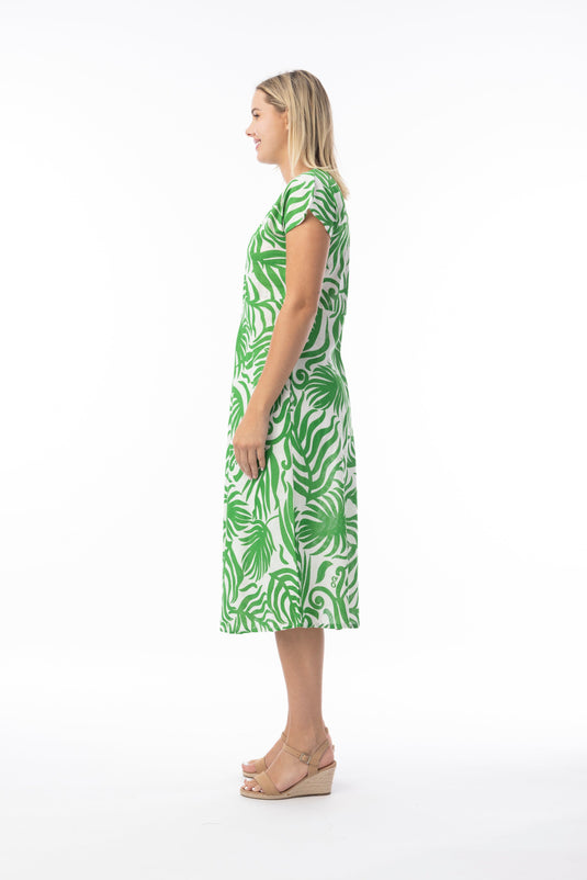 Orientique Womens Suriname Green Dress Bias Cap Sleeve