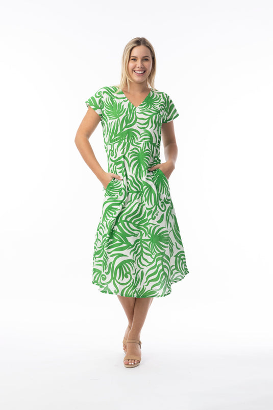 Orientique Womens Suriname Green Dress Bias Cap Sleeve