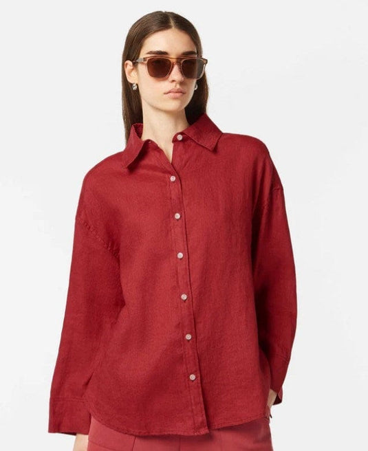Scotch & Soda Womens Wide Sleeve Linen Shirt - Roadside Red