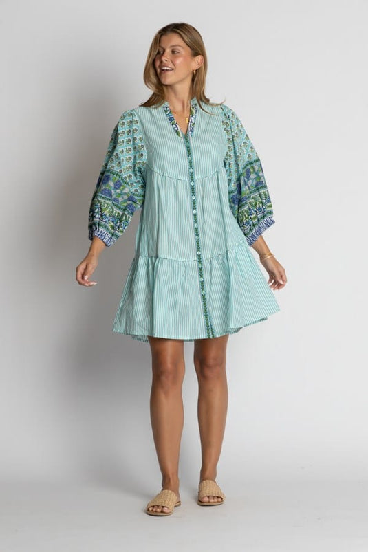 Ibisa Womens Mississippi Button Dress - Lagoon