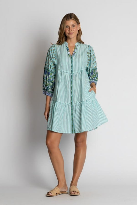 Ibisa Womens Mississippi Button Dress - Lagoon