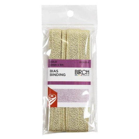 Birch Metallic Bias Binding Poly Cotton (12mm x 5m)
