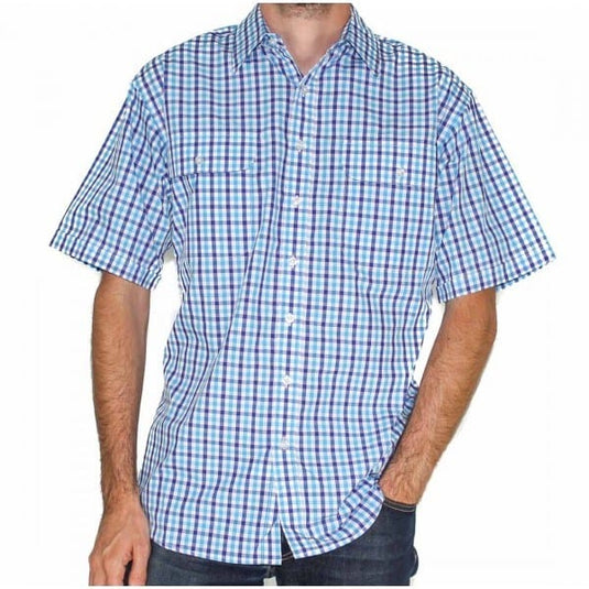 Bisley Mens Seersucker Blue Check Shirt