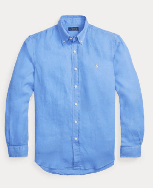 Ralph Lauren Mens Custom Fit Linen Shirt Harbor Island Blue