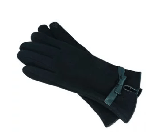 Avenel Womens Polyester Stretch Glove With Faux Leather Bind + Bow