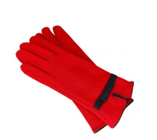 Avenel Womens Polyester Stretch Glove With Faux Leather Bind + Bow