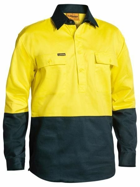 Bisley 2 Tone Closed Front Hi Vis Drill Shirt - Long Sleeve