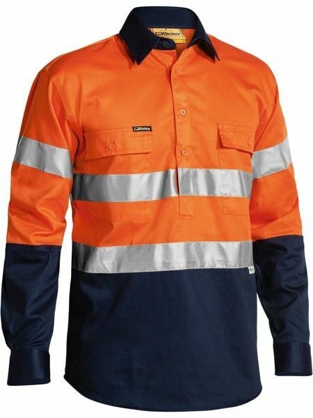 Bisley 2 Tone Closed Front Hi Vis Shirt 3M Tape - Long Sleeve